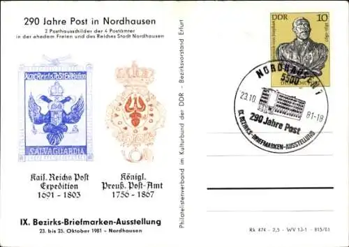 Ak Nordhausen am Harz, 290 Jahre Post in Nordhausen, IX. Bezirks-Briefmarken-Ausstellung 1981