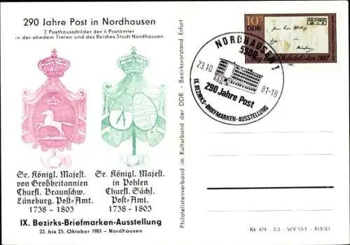 Ak Nordhausen am Harz, 290 Jahre Post in Nordhausen, IX. Bezirks-Briefmarken-Ausstellung 1981