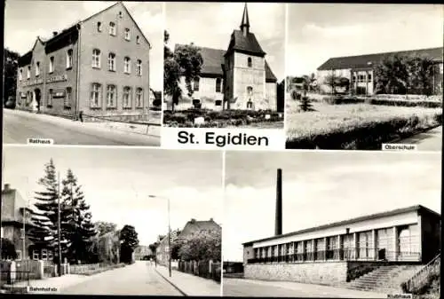 Ak Sankt Egidien in Sachsen, Rathaus, Oberschule, Kirche, Bahnhofstraße, Klubhaus