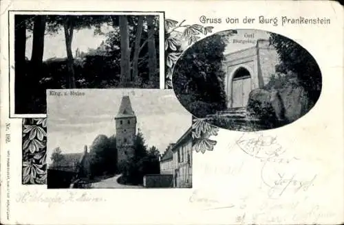 Ak Nieder Beerbach Mühltal im Odenwald, Burg Frankenstein