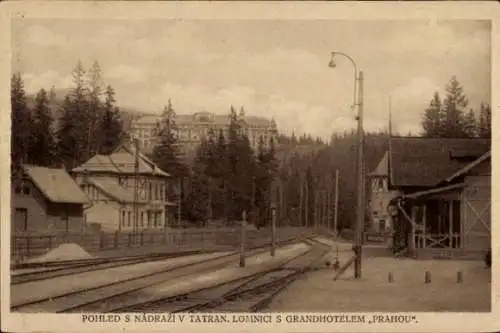 Ak Tatranská Lomnica Tatralomnicz Tatralomnitz Vysoké Tatry Hohe Tatra Slowakei, Bahnhof, Hotel