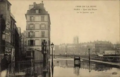 Ak Paris IV, Überschwemmung der Seine, 30. Januar 1910, Quai aux Fleurs