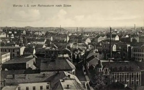 Ak Werdau in Sachsen, Panorama, Blick vom Rathausturm