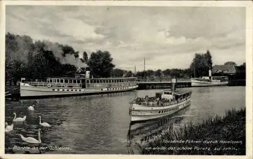 Ak Paretz Ketzin an der Havel, Parkrestaurant Luisenquelle, Dampfer, Schleuse