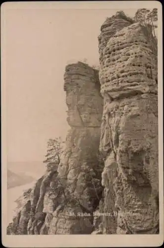 Kabinett Foto Lohmen im Elbsandsteingebirge, Basteifelsen