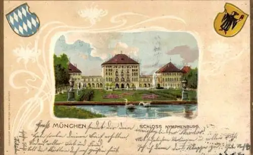 Präge Wappen Litho Nymphenburg München Bayern, Schloss