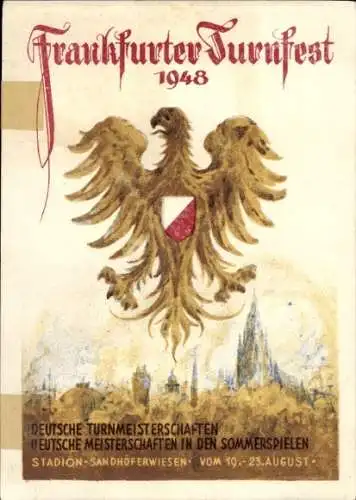 Wappen Ak Frankfurt am Main, Turnfest 1948, Adler, Stadtbild