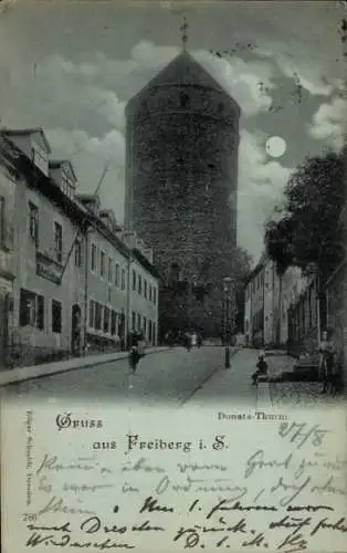 Mondschein Ak Freiberg in Sachsen, Donats-Turm