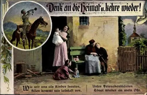 Ak Denk an die Heimat und kehre wieder, Familie denkt an Soldatenvater