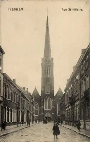 Ak Izegem Iseghem Westflandern, Sint-Hiloniuskerk en Straat