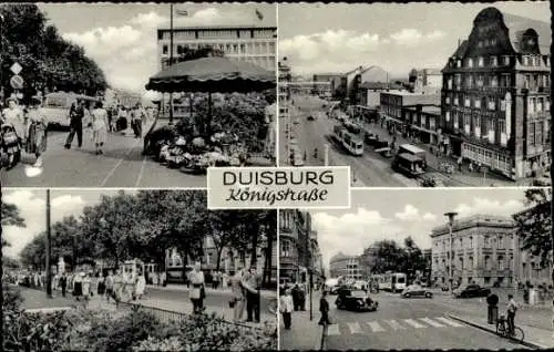 Ak Duisburg im Ruhrgebiet, Königstraße, Teilansichten, Straßenbahn