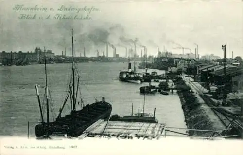 Ak Mannheim in Baden Württemberg, Blick von der Rheinbrücke auf den Hafen