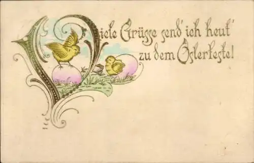 Präge Ak Glückwunsch Ostern, Küken, Ostereier