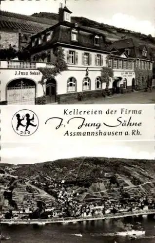 Ak Assmannshausen Rüdesheim am Rhein, Kellereien der Firma J. Jung Söhne