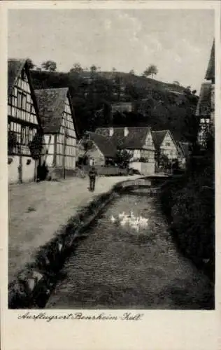 Ak Zell Bensheim an der Bergstraße Hessen, Teilansicht, Fachwerkhäuser, Gasthaus Zur Mühle