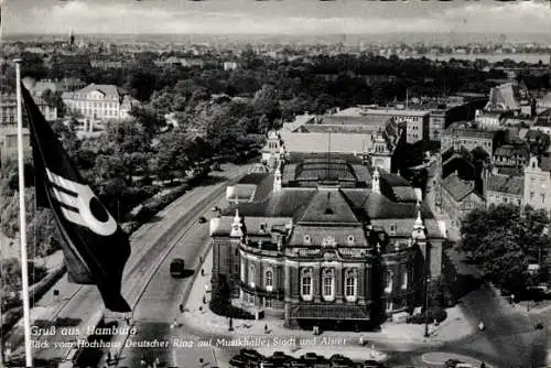 Ak Hamburg Mitte Altstadt, Blick vom Hochhaus Deutscher Ring, Musikhalle, Alster