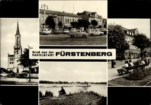 Ak Fürstenberg an der Havel, Kirche, Marktplatz, Bahnhof, Dampfer