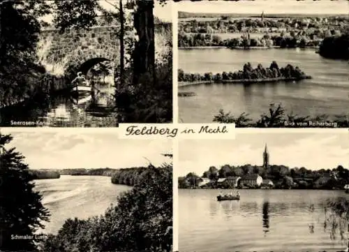 Ak Feldberg in Mecklenburg, Seerosen-Kanal, Blick vom Reiherberg, Schmaler Luzin