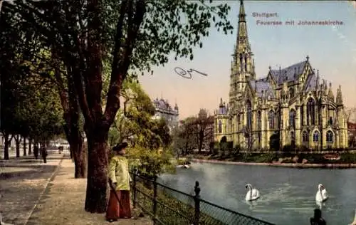 Ak Stuttgart, Blick zum Feuersee mit Johanneskirche