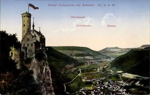 Ak Honau Lichtenstein in Württemberg, Schloss Lichtenstein mit Echaztal