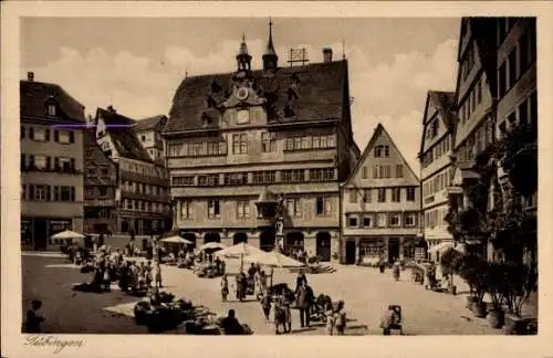 Ak Tübingen am Neckar, Marktplatz, Rathaus