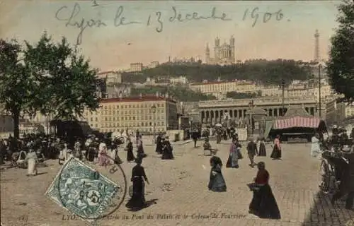 Ak Lyon Rhône, Entree du Pont du Palais, Coteau de Fourviere