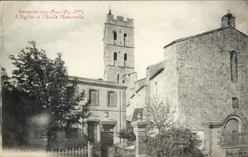 Ak Argelès sur Mer Pyrénées Orientales, Kirche, Kindergarten