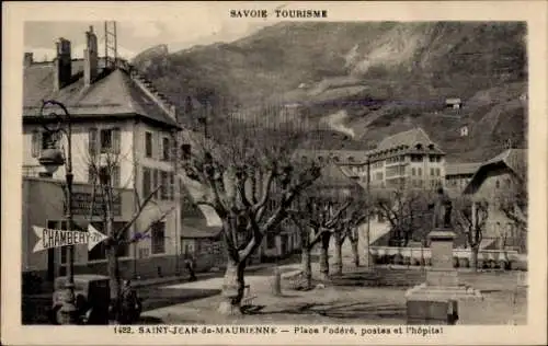 Ak Saint Jean de Maurienne Savoie, Place Fodere, postes, l'Hopital