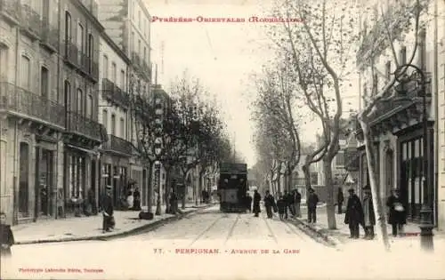 Ak Perpignan Pyrénées Orientales, Avenue de la Gare