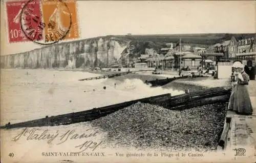 Ak Saint Valery en Caux Seine Maritime, Strand, Kasino, Steilküste