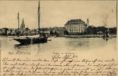 Ak Kiel, Hafen mit Schloss