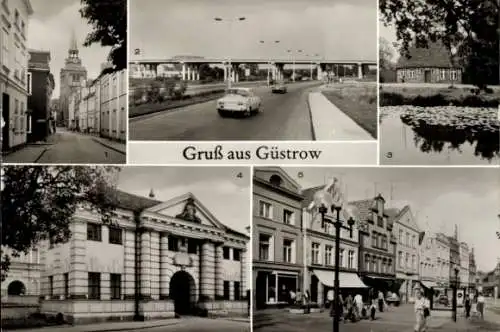 Ak Güstrow in Mecklenburg, Pfarrkirche, Neue Brücke, An der Schanze, Torhaus, Markt