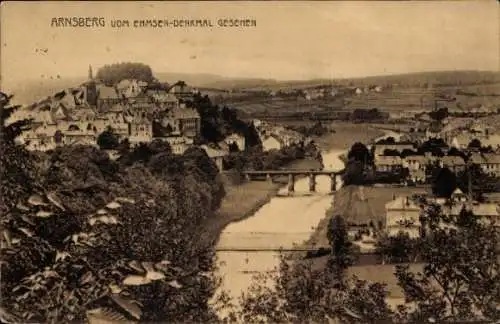 Ak Arnsberg im Hochsauerlandkreis, Stadtpanorama vom Emmsen Denkmal