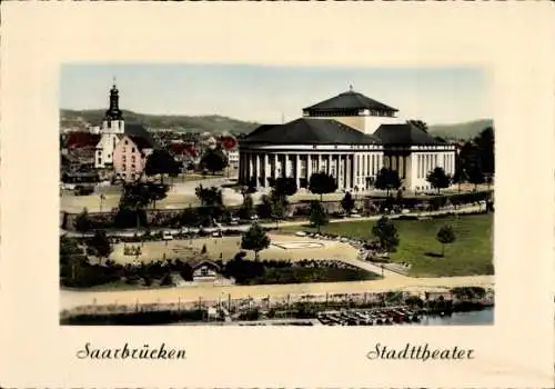 Ak Saarbrücken im Saarland, Stadttheater, Parkanlage