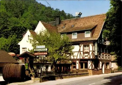 Ak Weidenthal in der Pfalz, Hotel Birkenhof, Fachwerkhaus, Fass