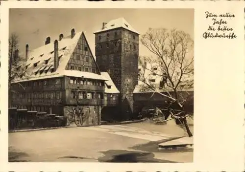 Ak Nürnberg in Mittelfranken, Fachwerkhaus, Turm, Winter