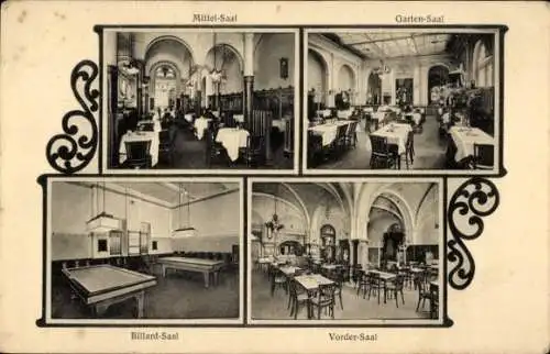 Ak Magdeburg an der Elbe, Restaurant Kaiserhalle, Billard, Mittel-Saal, Garten-Saal