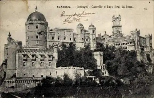 Ak Cintra Sintra Portugal, Castello da Pena, Nationalpalast, Kummerpalast, Gesamtansicht