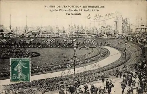 CPA Bruxelles Brüssel, Exposition 1910, Ruines après incendie, vue générale