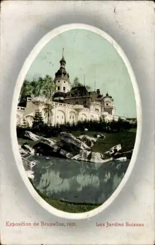 Ak Brüssel Weltausstellung 1910, Les Jardins Suisses, Teichpartie