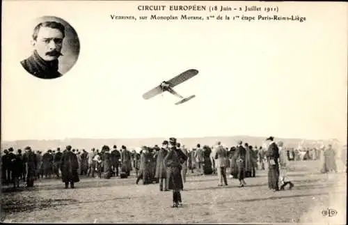 Ak European Circuit 1911, Vedrines, im Morane-Eindecker