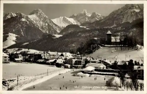 Ak Château d’Œx Oex Kanton Waadt, Die Eisbahn