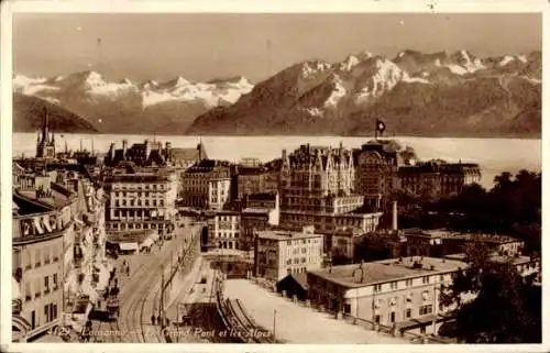 Ak Lausanne Kanton Waadt, Grand Pont, Alpen