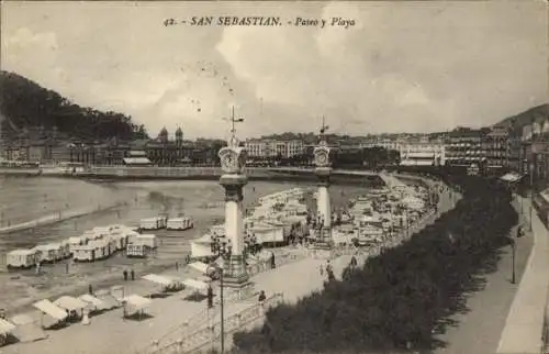 Ak Donostia San Sebastián Baskenland, Spaziergang und Strand