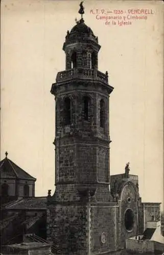 Ak Vendrell Katalonien, Glockenturm und Zimbarium der Kirche