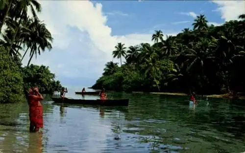 Ak Tahiti Ozeanien, Felsenfischen in Bora Bora, Aufruf