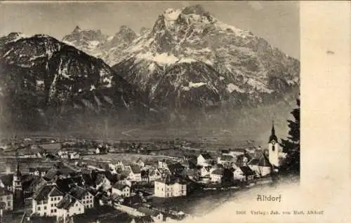 Ak Altdorf Kt. Uri Schweiz, Panorama der Ortschaft, Alpenkamm