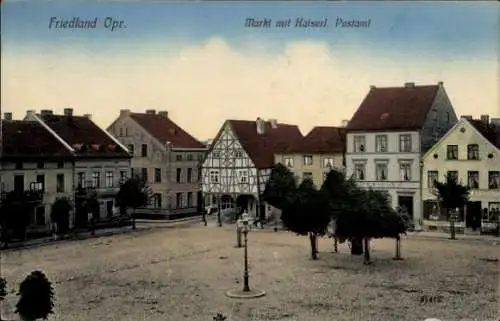 Ak Prawdinsk Friedland Ostpreußen, Markt, Kaiserliches Postamt