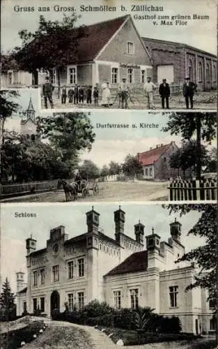 Ak Groß Schmöllen bei Sulechów Züllichau Ostbrandenburg, Gasthof zum grünen Baum, Schloss