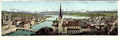 Klapp Ak Zürich Stadt Schweiz, Panorama, Kirche, Brücke